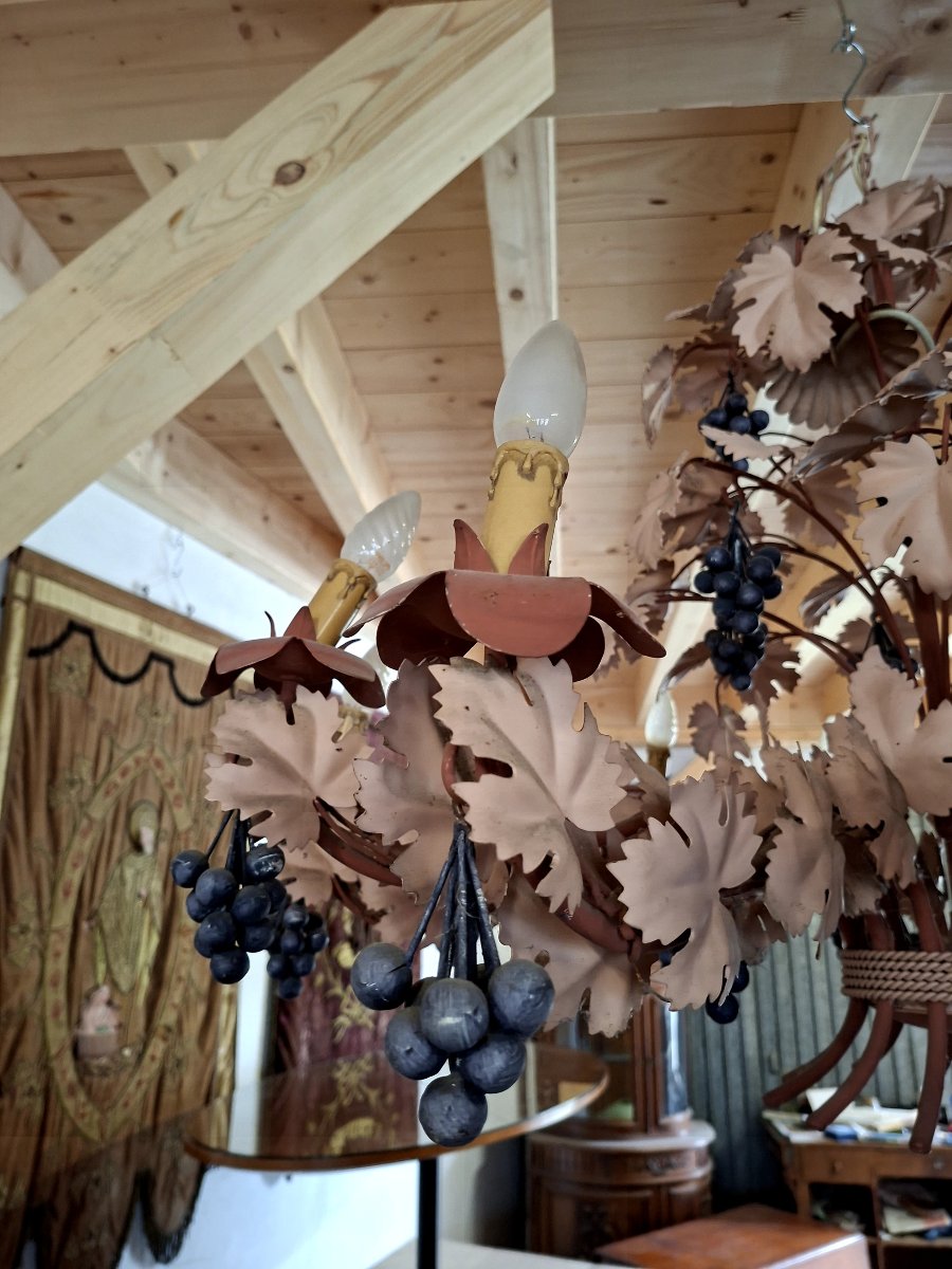 Magnificent Chandelier Decorated With Vine Leaves And Bunches Of Grapes 1970s-photo-3