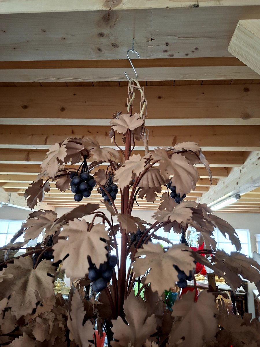 Magnificent Chandelier Decorated With Vine Leaves And Bunches Of Grapes 1970s-photo-6