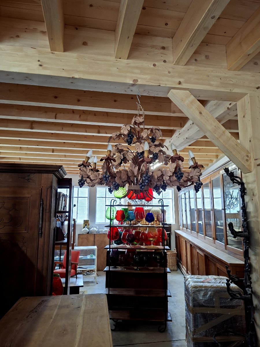 Magnificent Chandelier Decorated With Vine Leaves And Bunches Of Grapes 1970s-photo-7