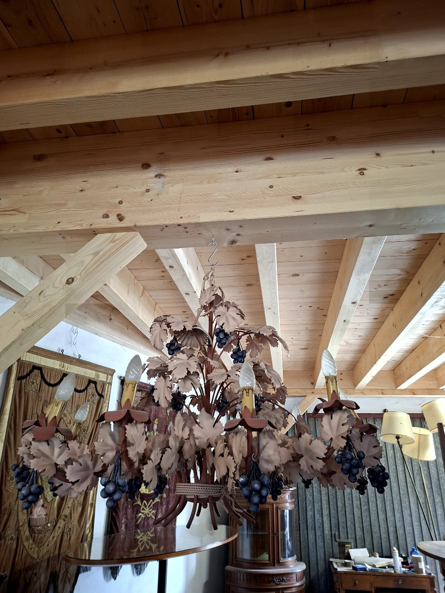 Magnificent Chandelier Decorated With Vine Leaves And Bunches Of Grapes 1970s-photo-8
