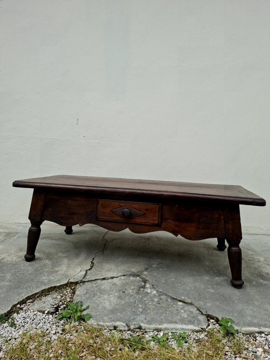 Rustic 19th Century Farmhouse Coffee Table In Solid Oak-photo-4