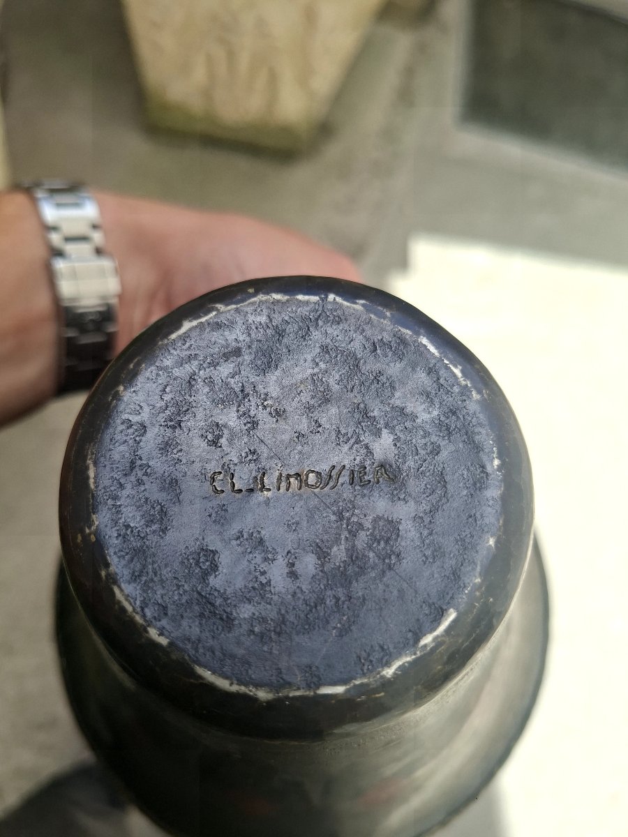 Claudius Linossier Rare Vase en cuivre martelé en Dinanterie d'époque Art déco signé -photo-2