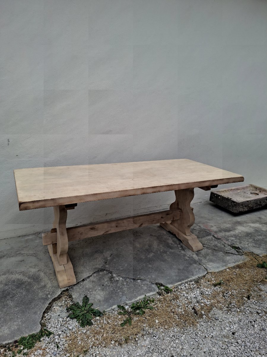 Table de ferme monastère décaper entièrement Aérogommer ancienne -photo-2