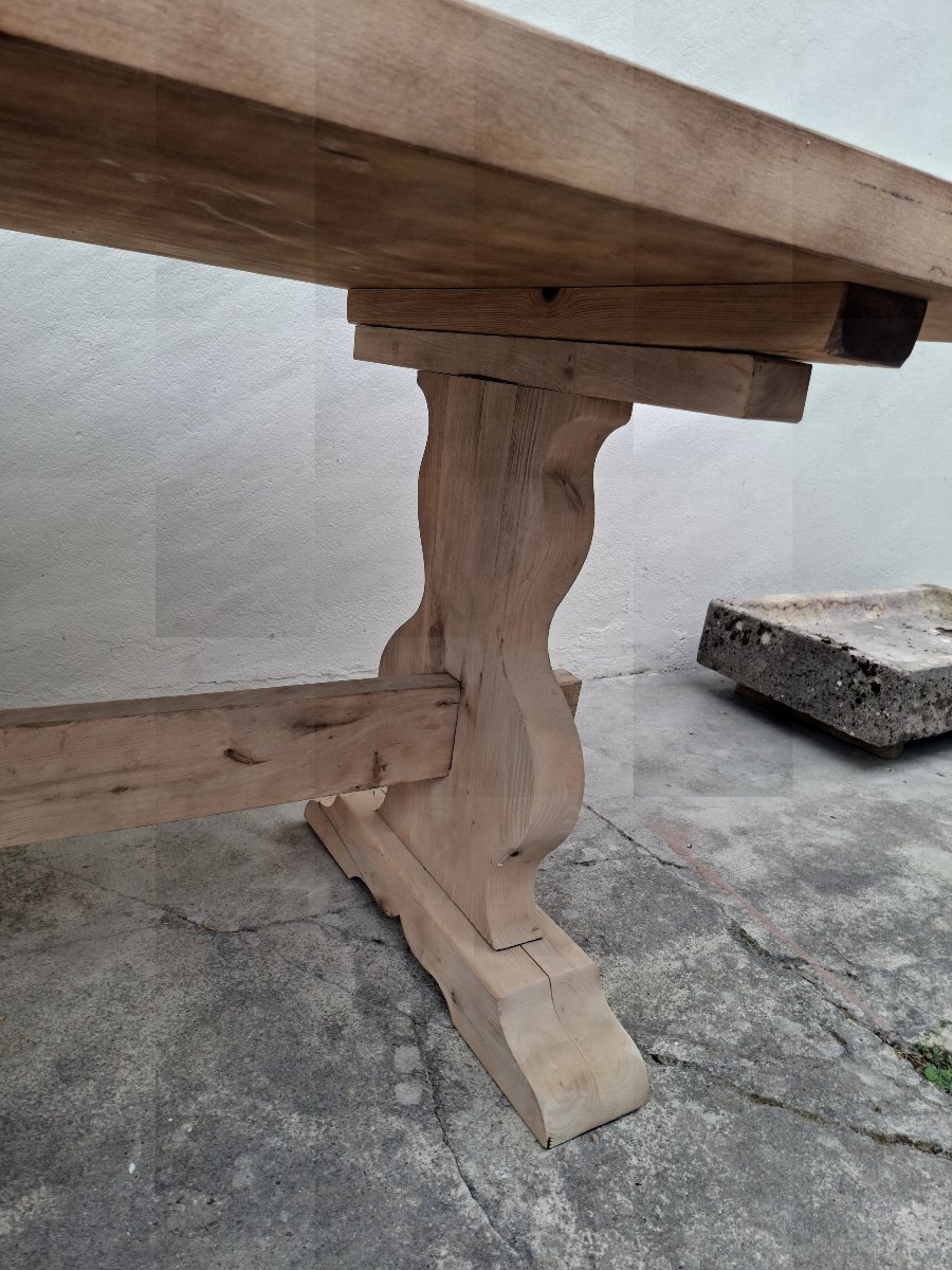 Table de ferme monastère décaper entièrement Aérogommer ancienne -photo-6