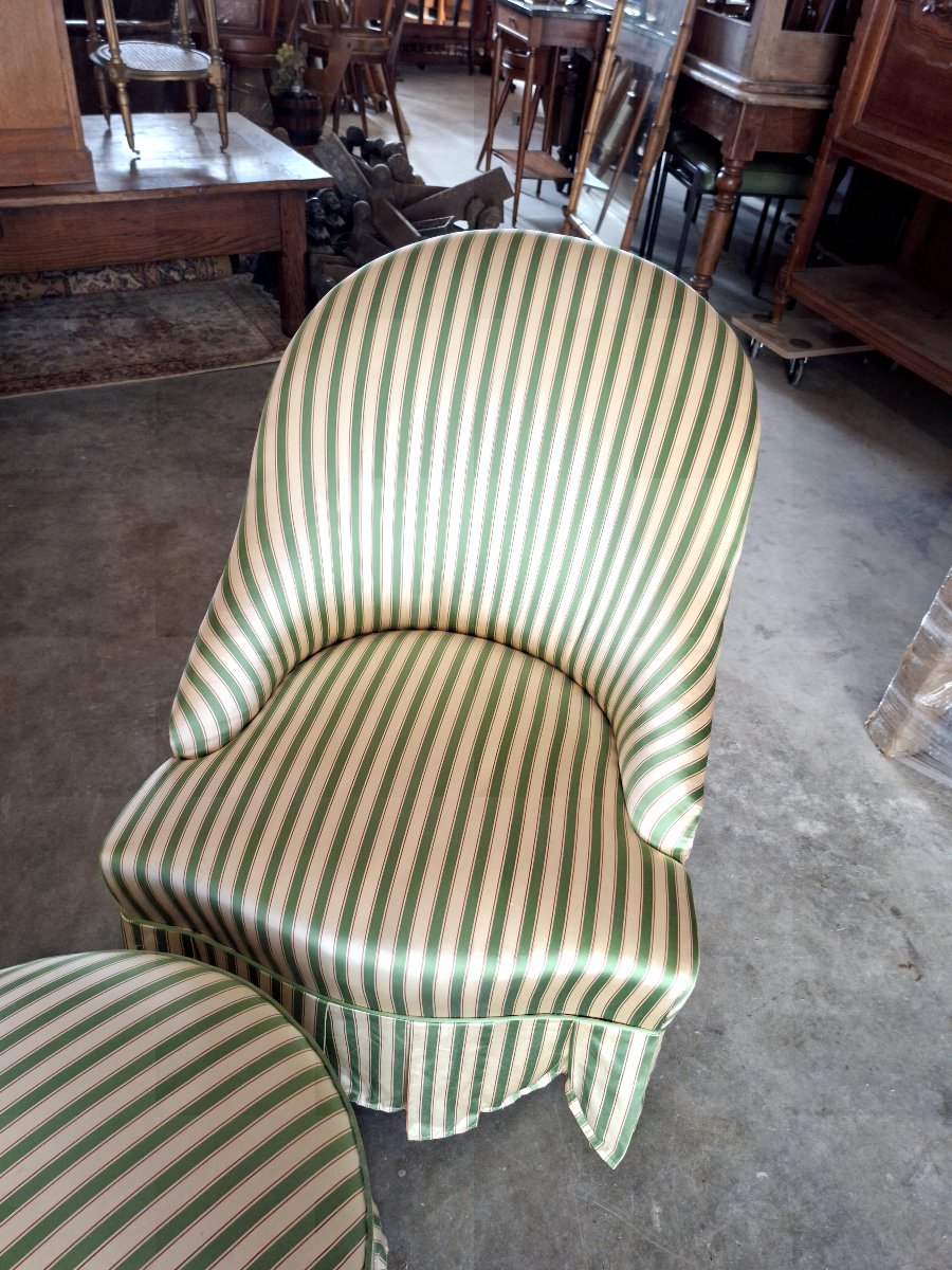 Ensemble Paire de fauteuils crapauds et pouf ancien 1930s-photo-4