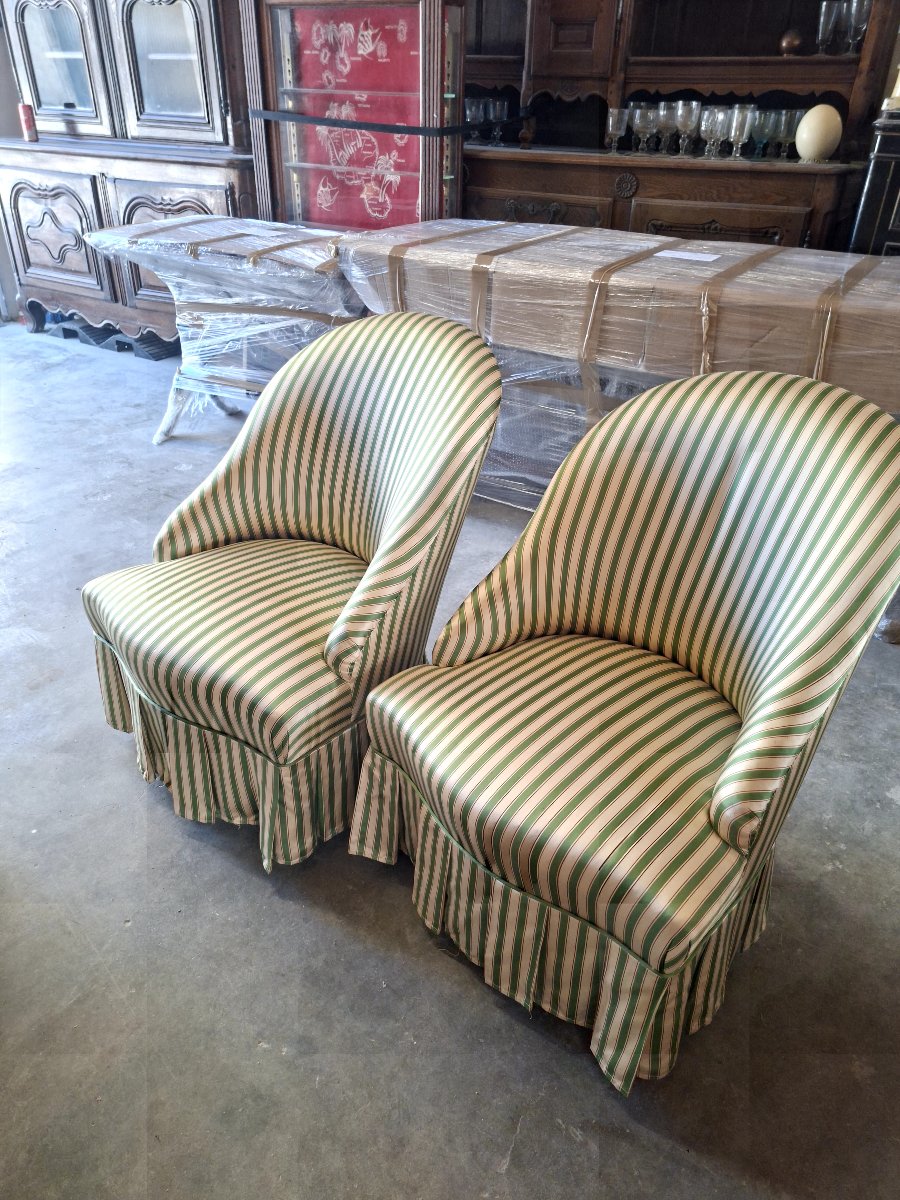 Ensemble Paire de fauteuils crapauds et pouf ancien 1930s-photo-5