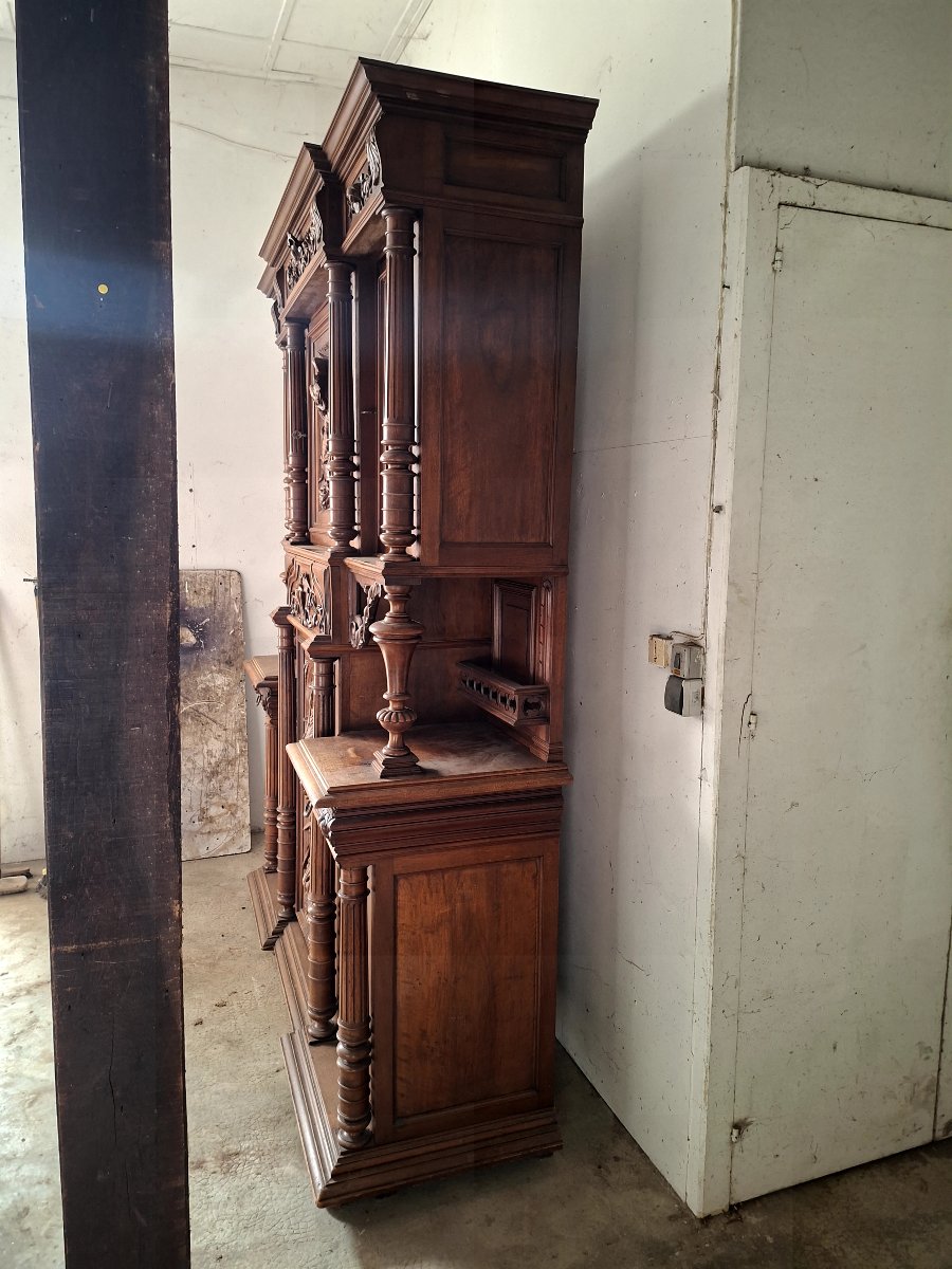 Two-piece Sideboard In Carved Walnut, Henri II / Neo-renaissance Style, 19th-century Piece -photo-3