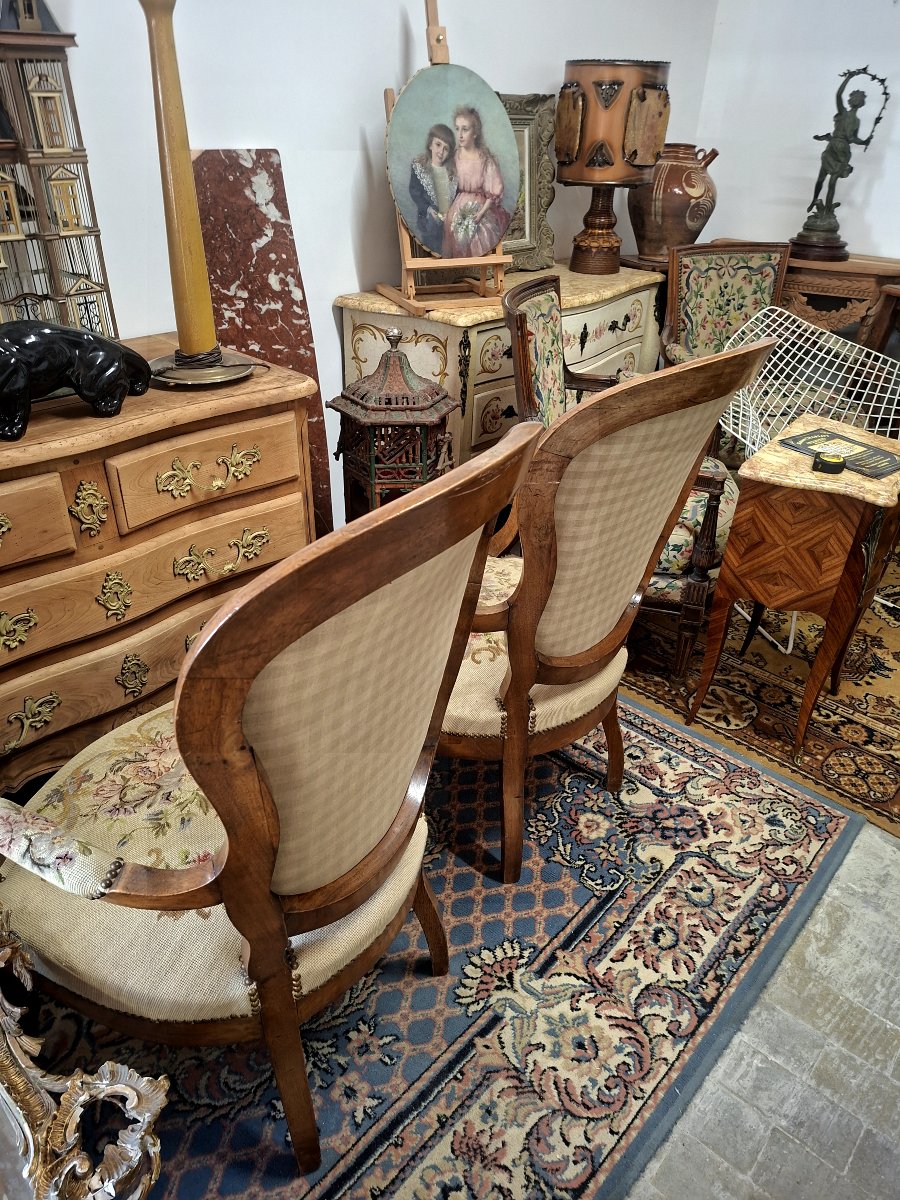 Paire de fauteuils Cabriolet style Louis XV 19éme en tapisserie -photo-4