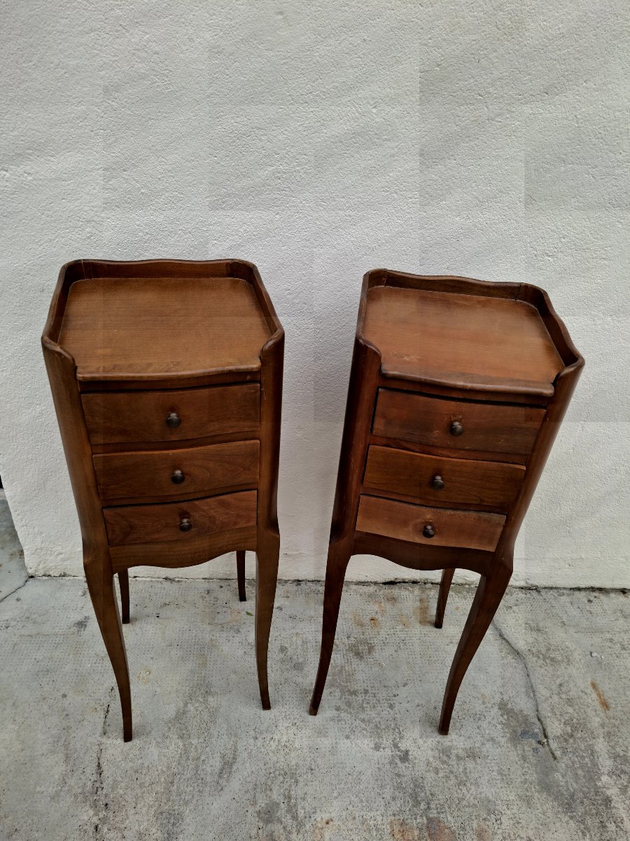 Paire de Chevets tables de nuits style Louis XV en Merisier -photo-2