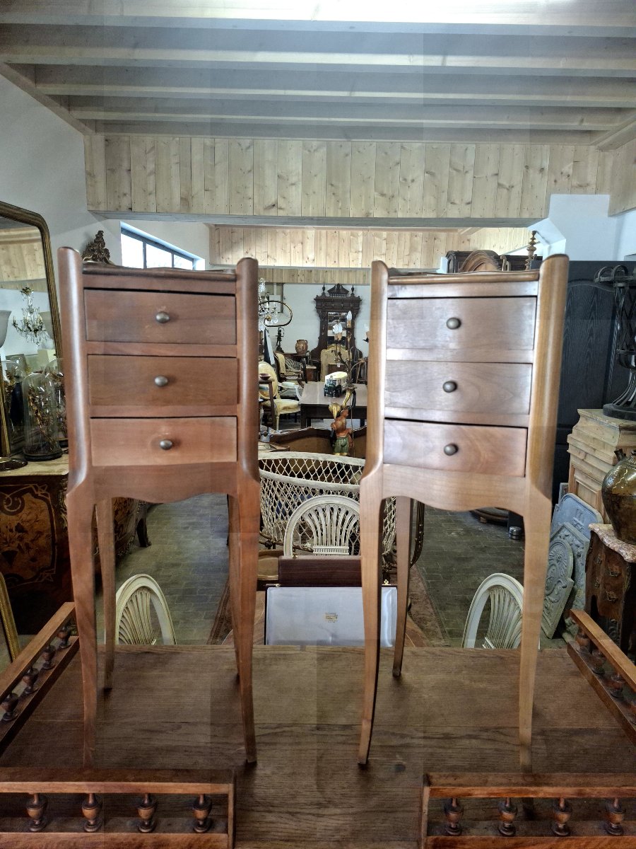 Paire de Chevets tables de nuits style Louis XV en Merisier -photo-3