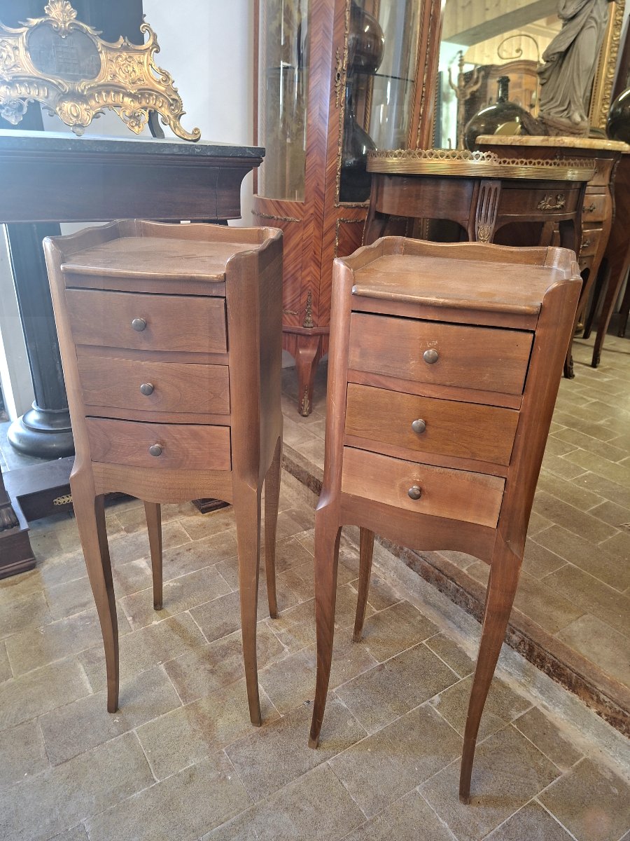 Paire de Chevets tables de nuits style Louis XV en Merisier -photo-4