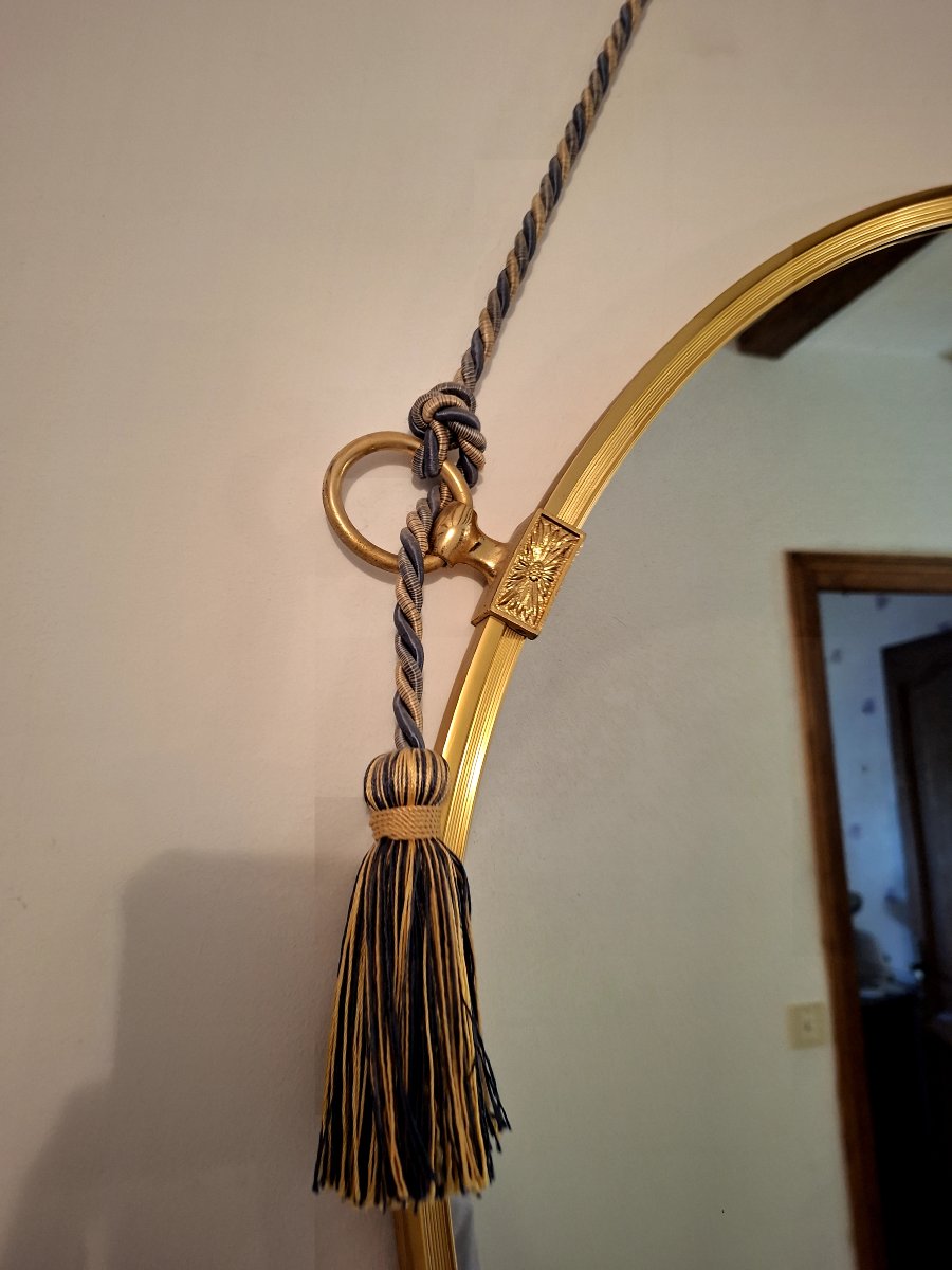 Round Gold Wall Mirror With Vintage 1970s Rope -photo-3