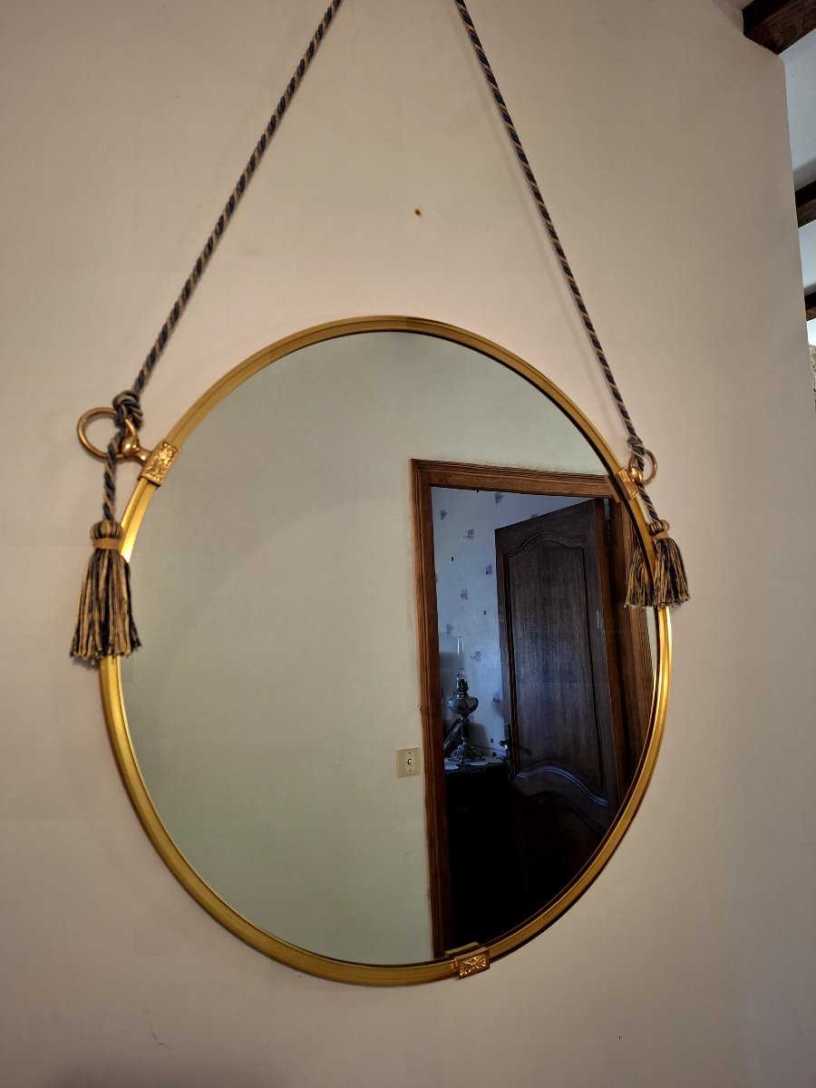 Round Gold Wall Mirror With Vintage 1970s Rope -photo-3