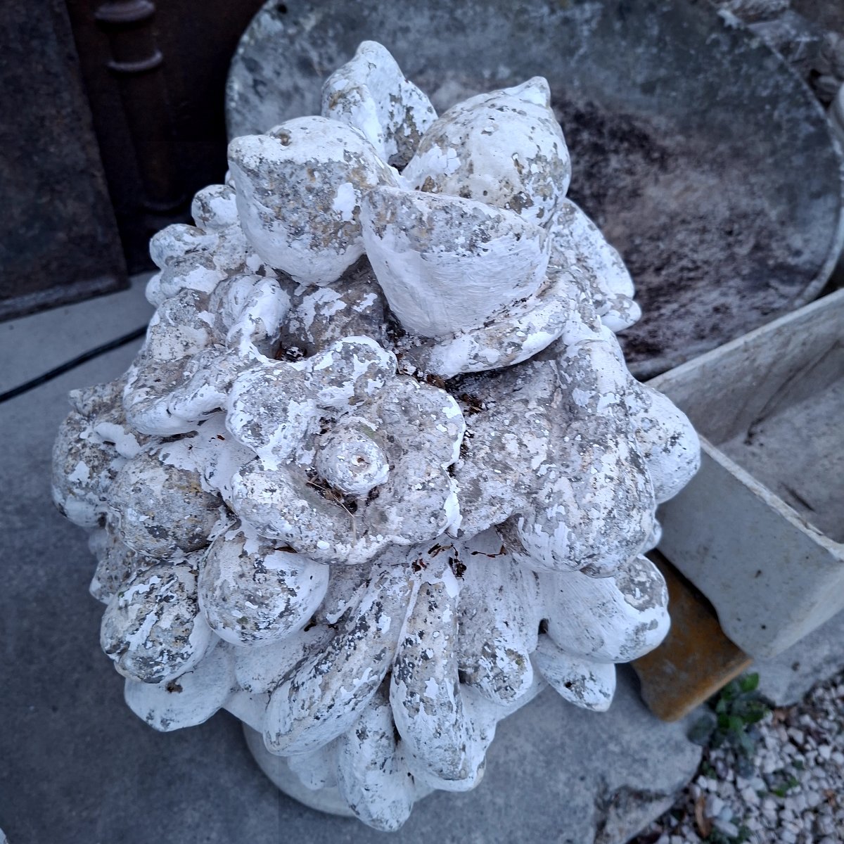 Pair Of Vases Filled With Fruit, Made Of Reconstituted Stone -photo-4