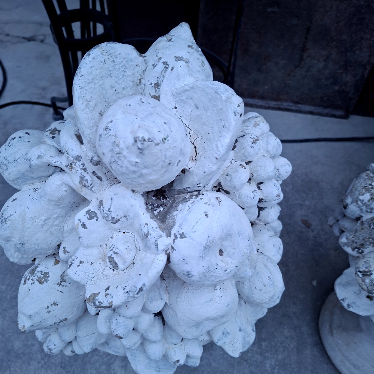 Pair Of Vases Filled With Fruit, Made Of Reconstituted Stone -photo-2