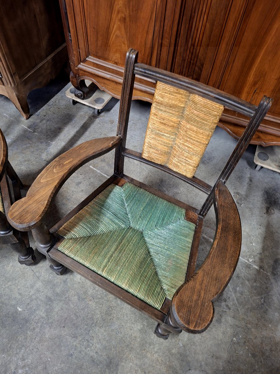 Pair Of Brutalist Armchairs Made Of Rustic Turned Wood, 1950s -photo-3