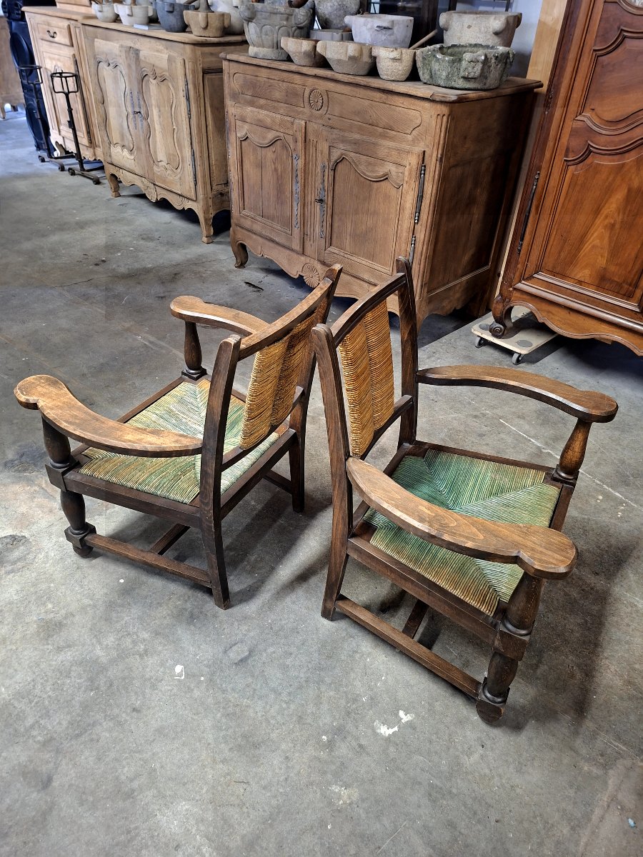 Pair Of Brutalist Armchairs Made Of Rustic Turned Wood, 1950s -photo-1