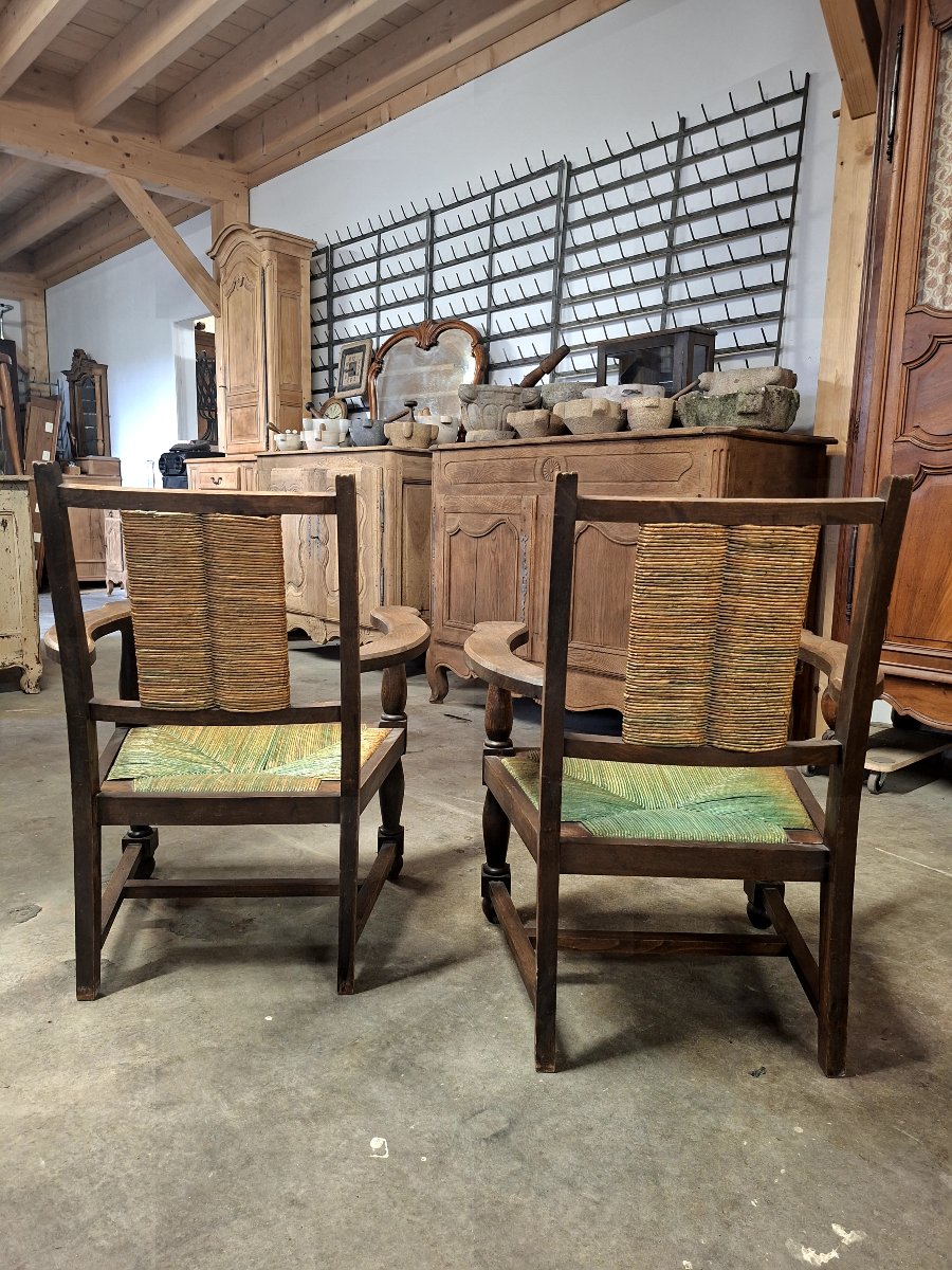 Pair Of Brutalist Armchairs Made Of Rustic Turned Wood, 1950s -photo-5