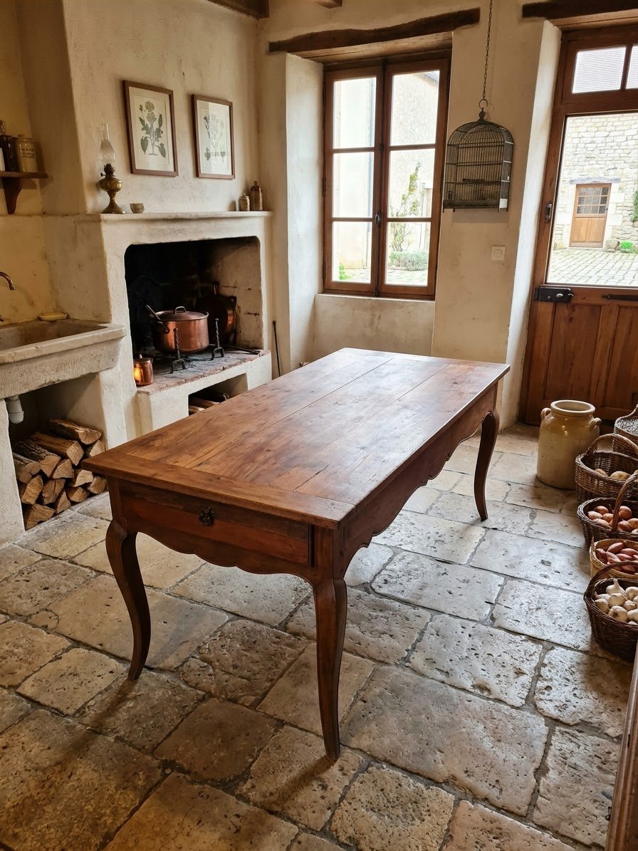 Table de Ferme Louis XV en Merisier massif rustique époque 1900-photo-2