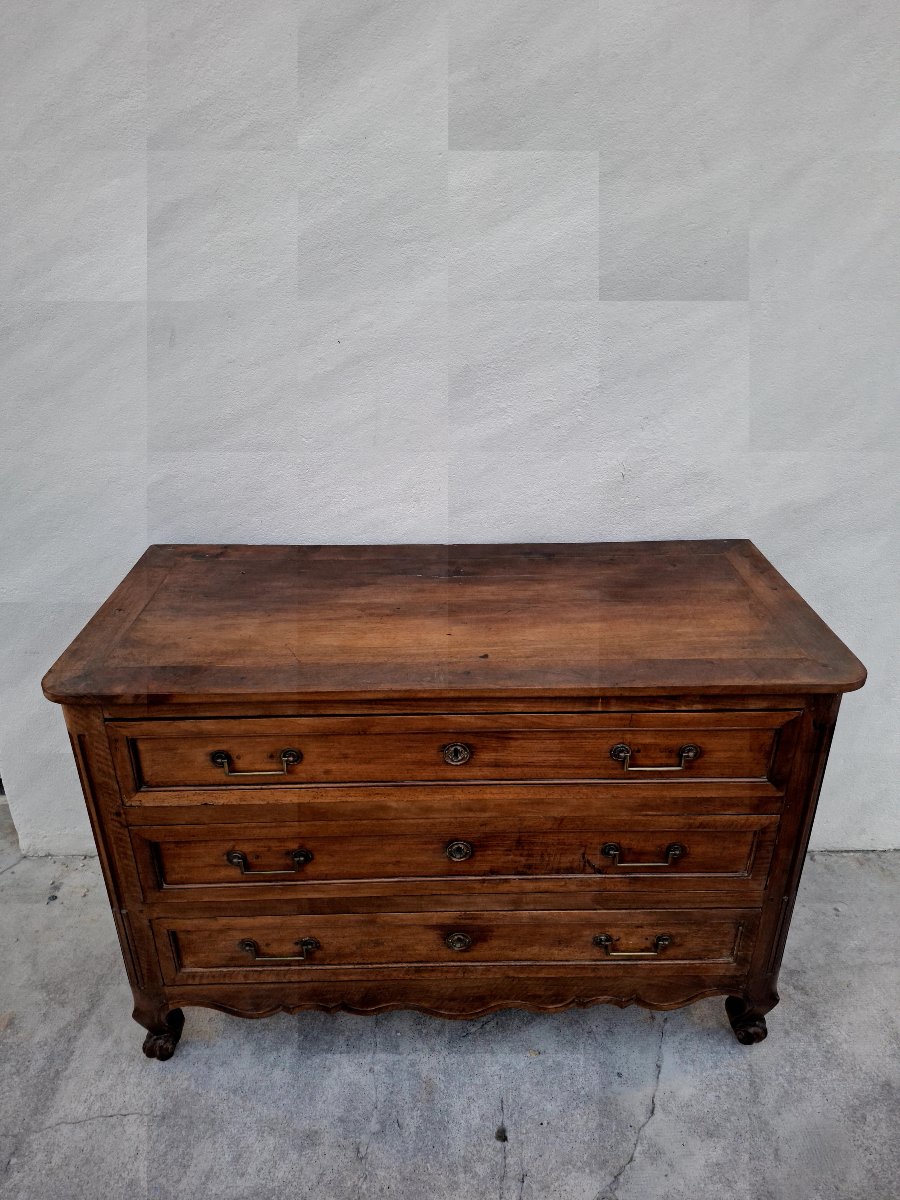 Rustic 19th-century Louis XV-style Chest Of Drawers Made Of Solid Walnut 