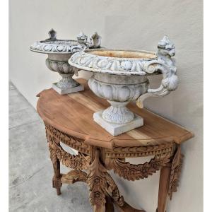 Paire de vases Médicis en fonte de Maison Bourgeoise décorées 