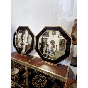Jean-Claude Mahey Paire de miroirs laqué octogonale vintage 1970s 