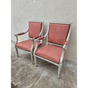 Pair Of Louis XVI Style Armchairs With Antique Patina 