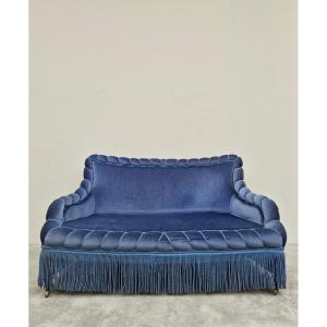 Canapé Crapaud en velours bleu d'époque napoléon III 19éme 