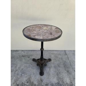 Pedestal Table For Restaurant Bistros With Lion's Paws In Cast Iron And Marble 