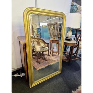 Louis Philippe Mirror, Entirely Made Of Wood Gilded With Gold Leaf, 19th Century 