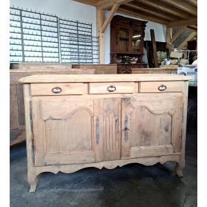 Bahut buffet style Louis XV en chêne et noyer massif 19éme décaper 