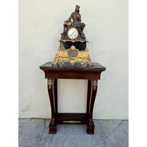 Petite Console style Empire en acoujou et marbre 