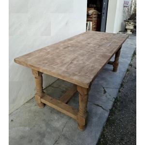 Table de ferme monastère en chêne massif chevillée entièrement décaper Aérogommer 