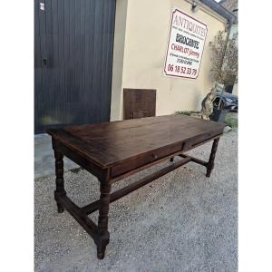 Table de ferme bressane d'époque 19éme en Noyer massif 