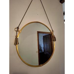 Round Gold Wall Mirror With Vintage 1970s Rope
