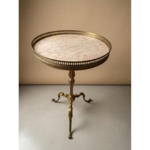 Guéridon Table d'appoint tripode en marbre et galerie en laiton