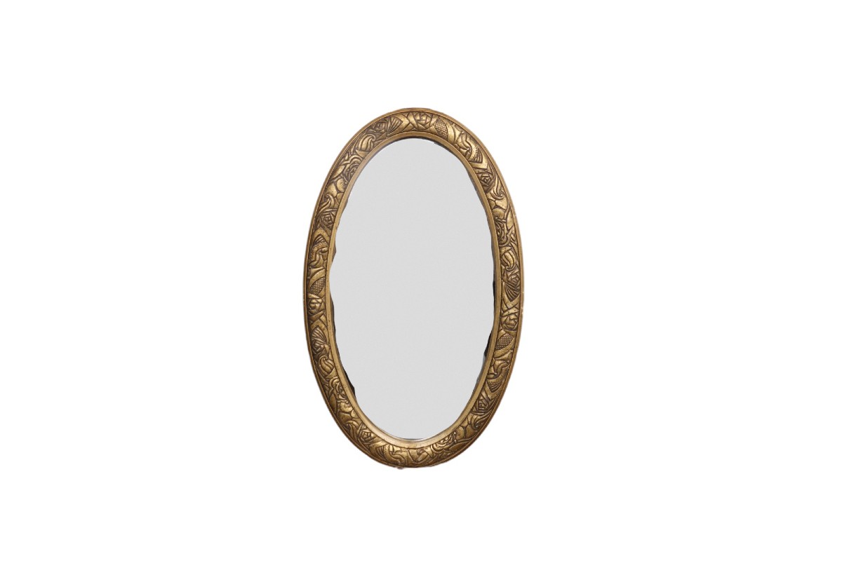 Miroir Ovale En Bois Doré d'époque Art Déco