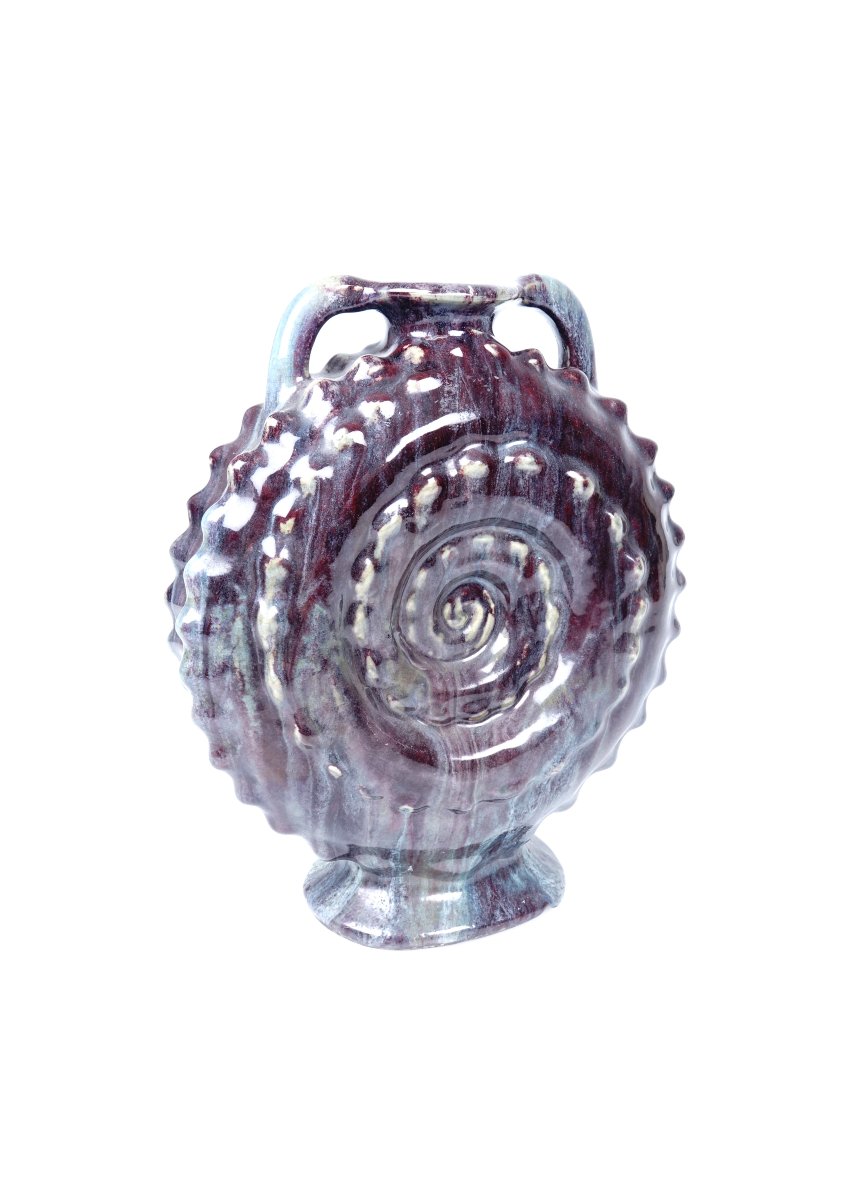 Large Glazed Stoneware Vase Primavera Model "ammonite"-photo-3