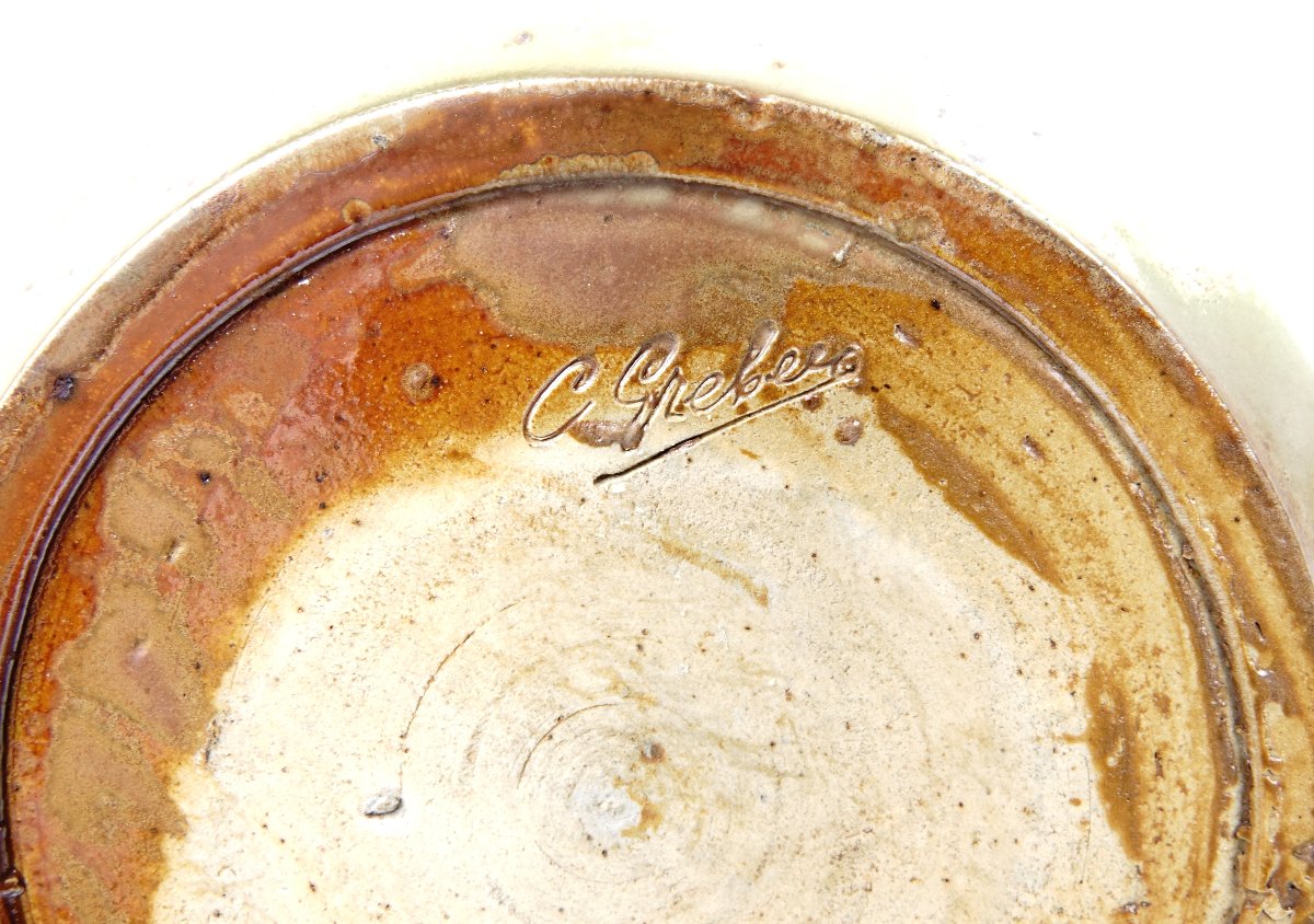 Vase à panse renflée et long col en céramique émaillée par Charles GREBER-photo-3