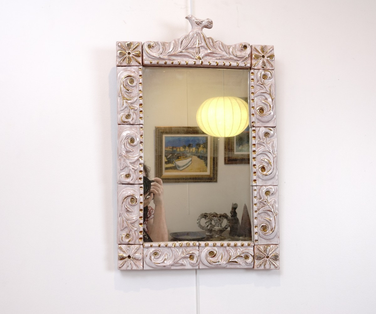 Large Ceramic Bird Mirror, 1970s-photo-2