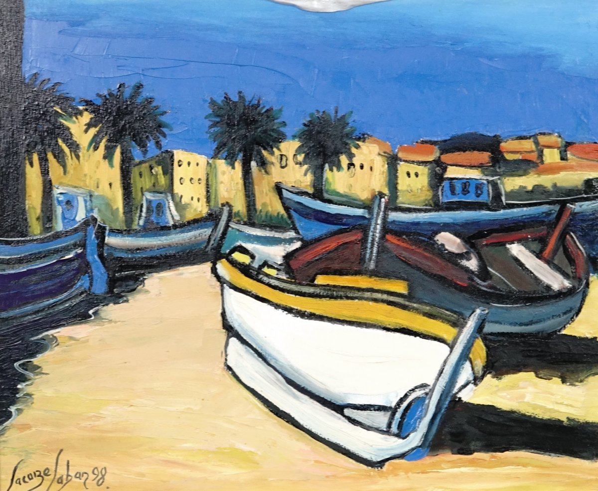 "boat On The Mediterranean", Painting By Jean-louis Lacaze-laban-photo-2