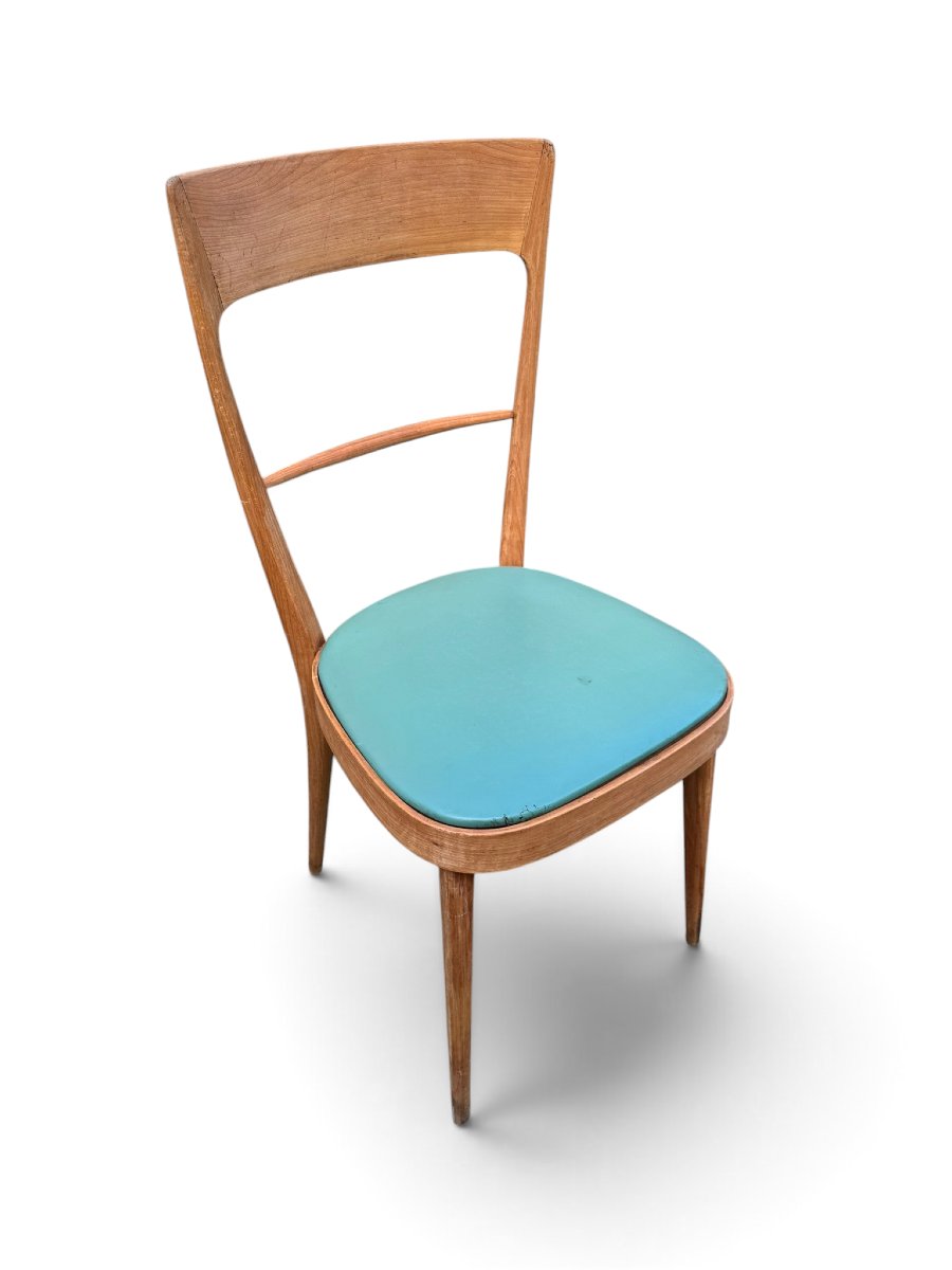 Table et 6 chaises de salle à manger en bois et formica vert dans l'esprit d'Ico PARISI-photo-2