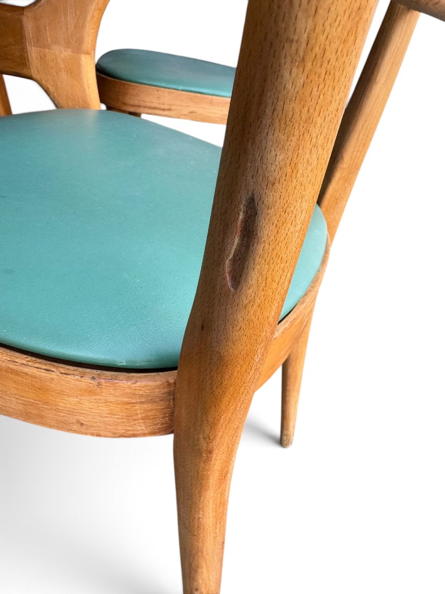 Table et 6 chaises de salle à manger en bois et formica vert dans l'esprit d'Ico PARISI-photo-4