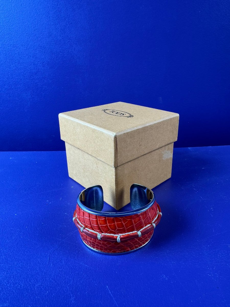 Bracelet manchette en cuir et métal TOD'S-photo-2