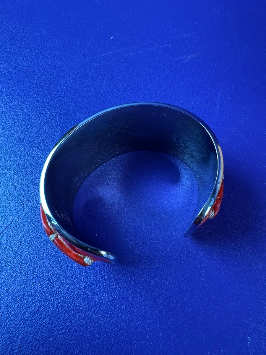 Bracelet manchette en cuir et métal TOD'S-photo-4