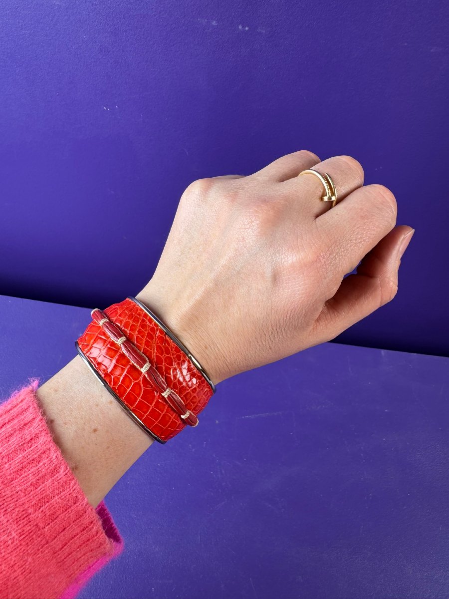 Bracelet manchette en cuir et métal TOD'S