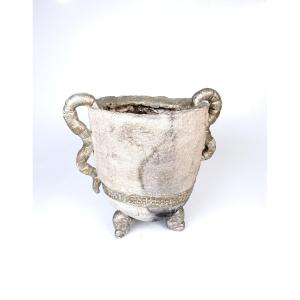 Grand vase ou jardinière tripode en raku à deux anses par François BELLIARD