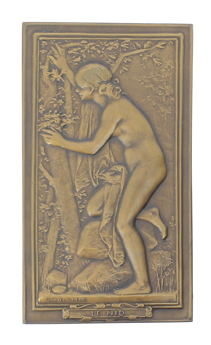 Medal/plaque Uniface "the Nest" By Daniel Dupuis, Sd (1890), Bronze