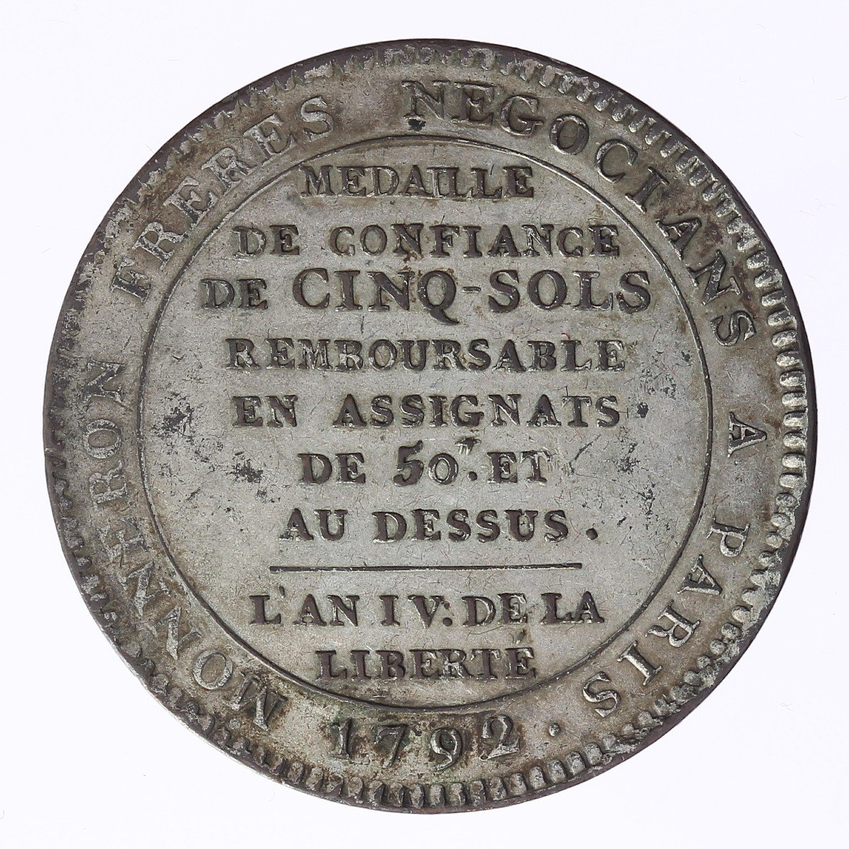 Monnaie De Confiance De 5 Sols Au Pacte Fédératif Frères Monnerons 1792-photo-2