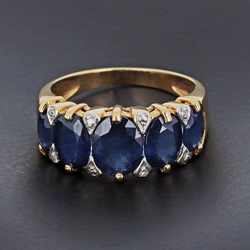 Bague jarretière en or jaune 750 ‰ présentant 5 saphirs ovales facettés (Certificat LFG)-photo-2